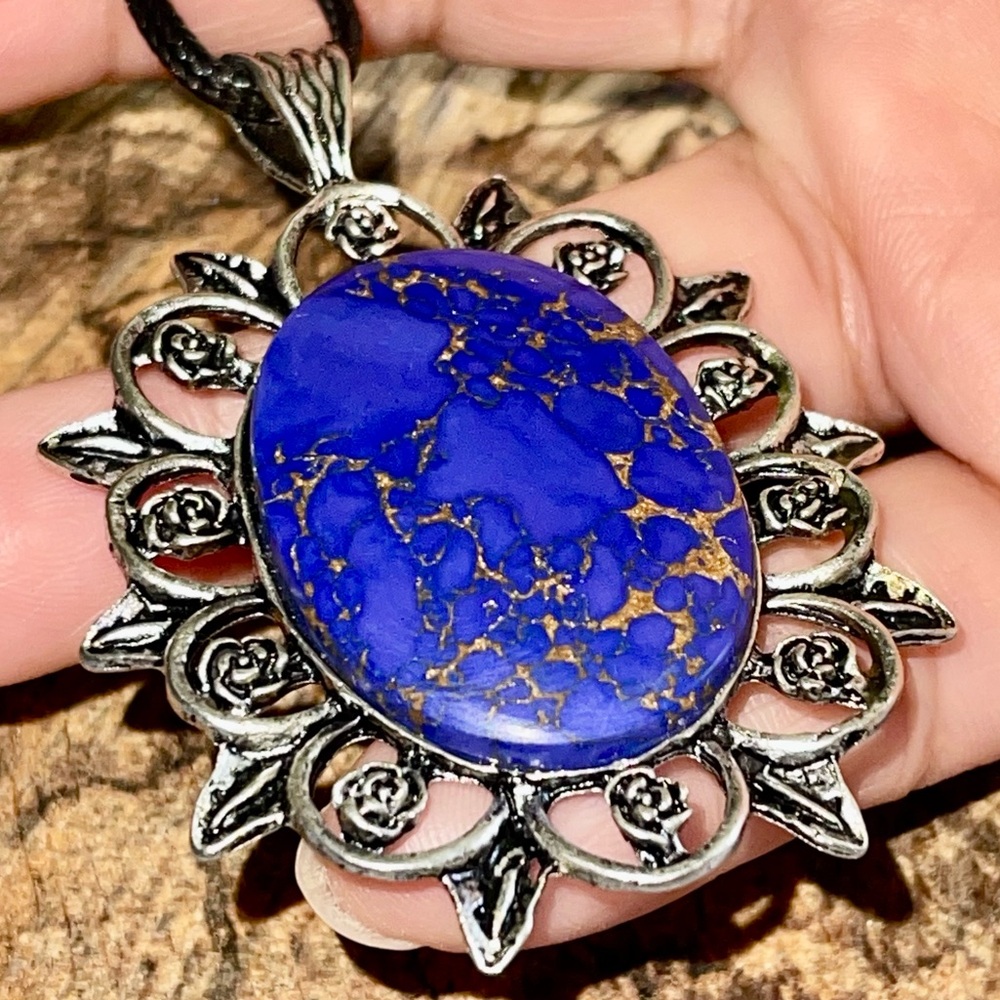Copper Blue Rainbow Calsilica Pendant 2 1/2”